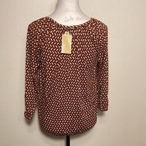NWT MICHAEL Michael Kors Geo Easy Peasant Top Size Small - Picture 3 of 4